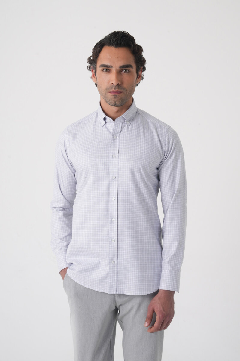 Regular Fit Paşa Yaka Pamuk Gri Erkek Gömlek (1)