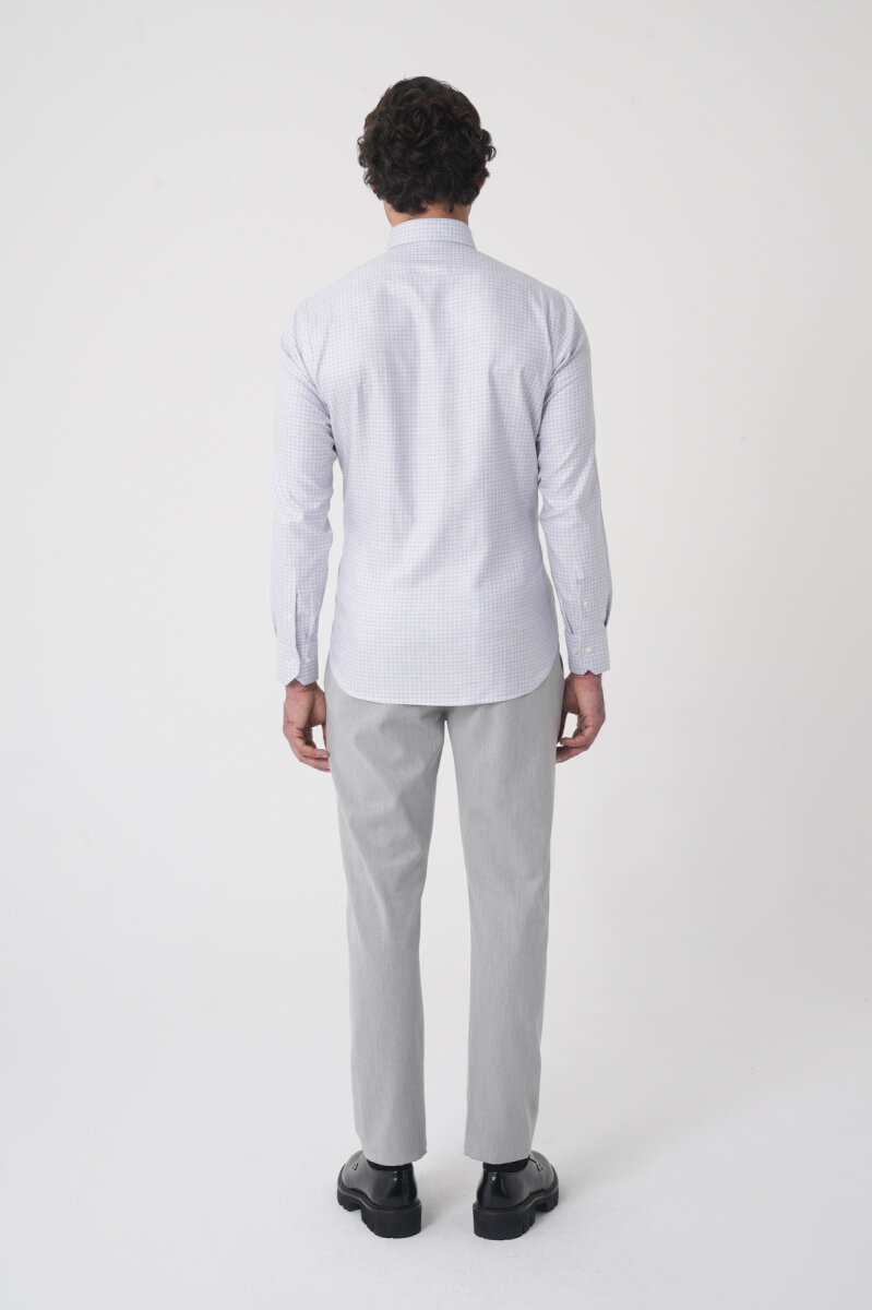 Regular Fit Paşa Yaka Pamuk Gri Erkek Gömlek - 6