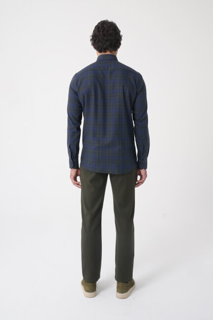 Regular Fit Paşa Yaka Pamuk Koyu Yeşil Erkek Gömlek - 5