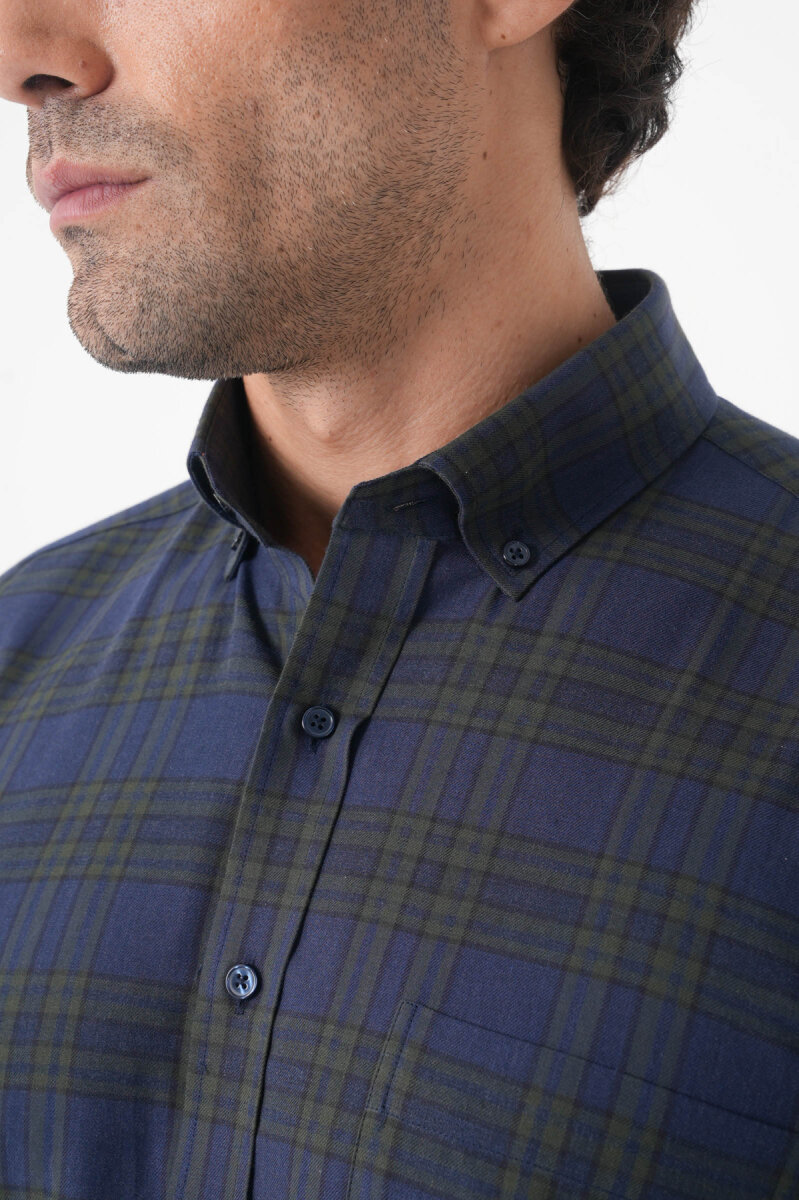 Regular Fit Paşa Yaka Pamuk Koyu Yeşil Erkek Gömlek - 7