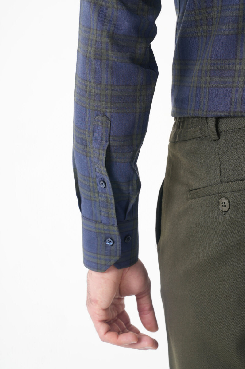 Regular Fit Paşa Yaka Pamuk Koyu Yeşil Erkek Gömlek - 8