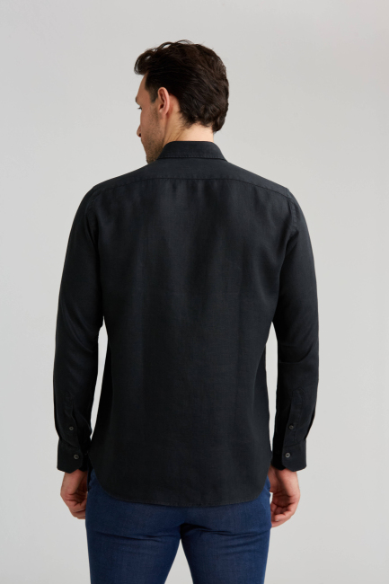 Regular Fit Paşa Yaka Siyah Basic Erkek Gömlek (1)