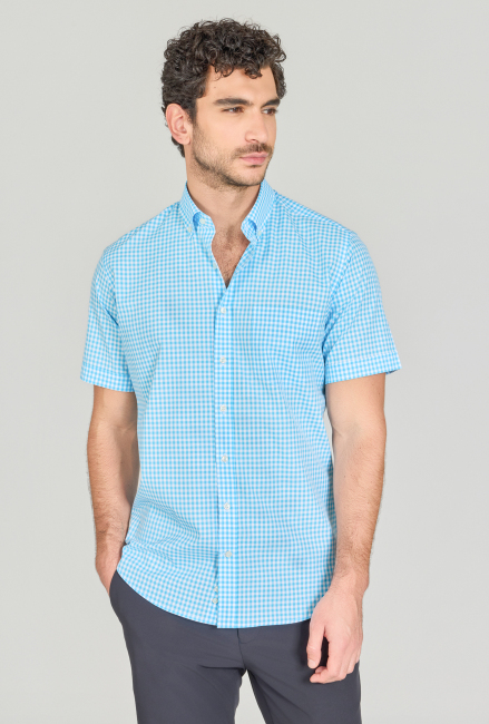 Regular Fit Paşa Yaka Tek Cep Turkuaz Pamuk Erkek Gömlek - 1