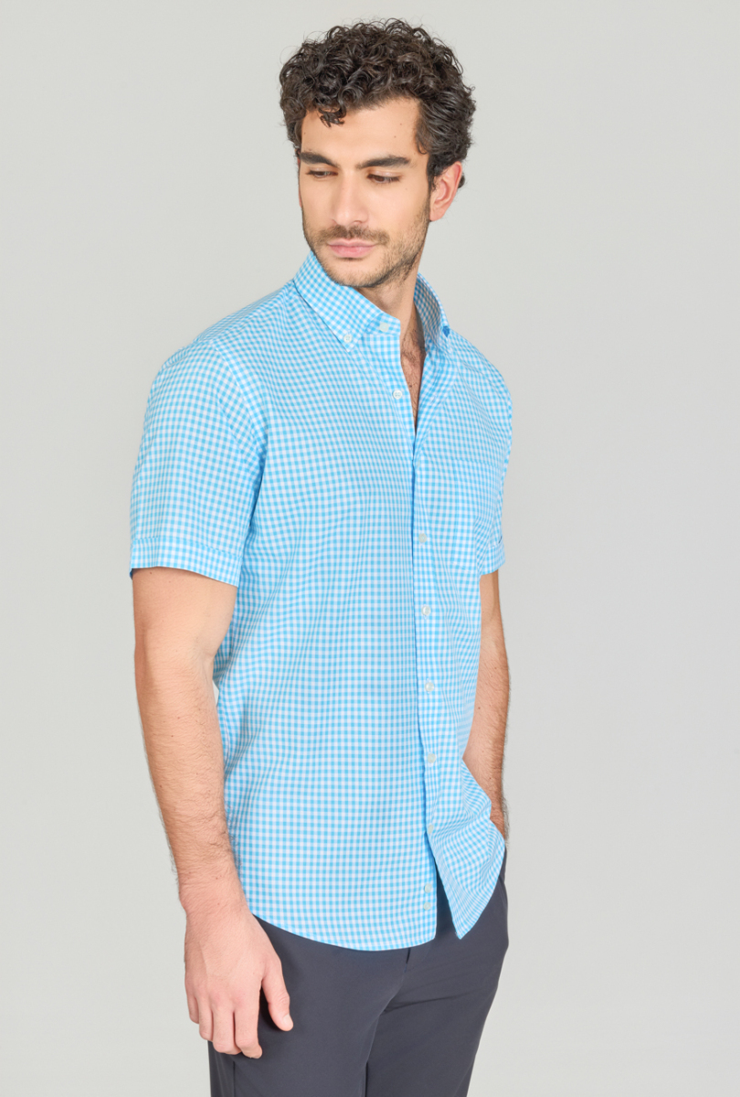 Regular Fit Paşa Yaka Tek Cep Turkuaz Pamuk Erkek Gömlek - 3