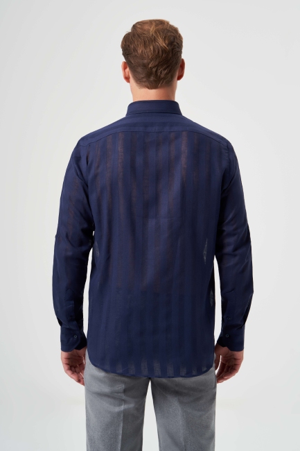 Regular Fit Pasha Collar Transparent Navy Blue Men's Shirt (1)