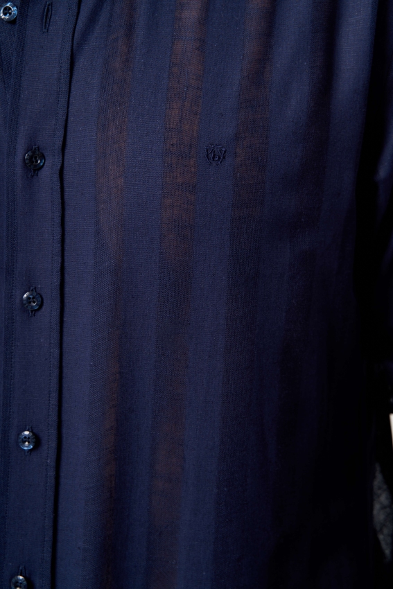 Regular Fit Paşa Yaka Transparan Lacivert Erkek Gömlek - 3