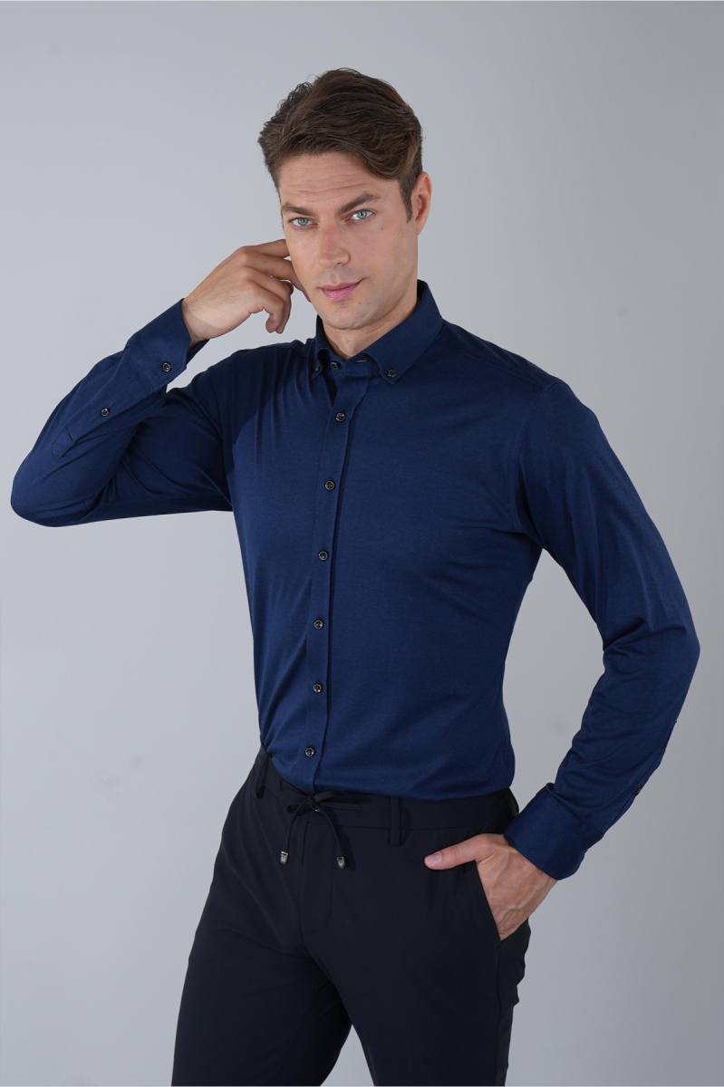 Regular Fit Paşa Yaka Uzun Kollu Erkek Pamuk Gömlek