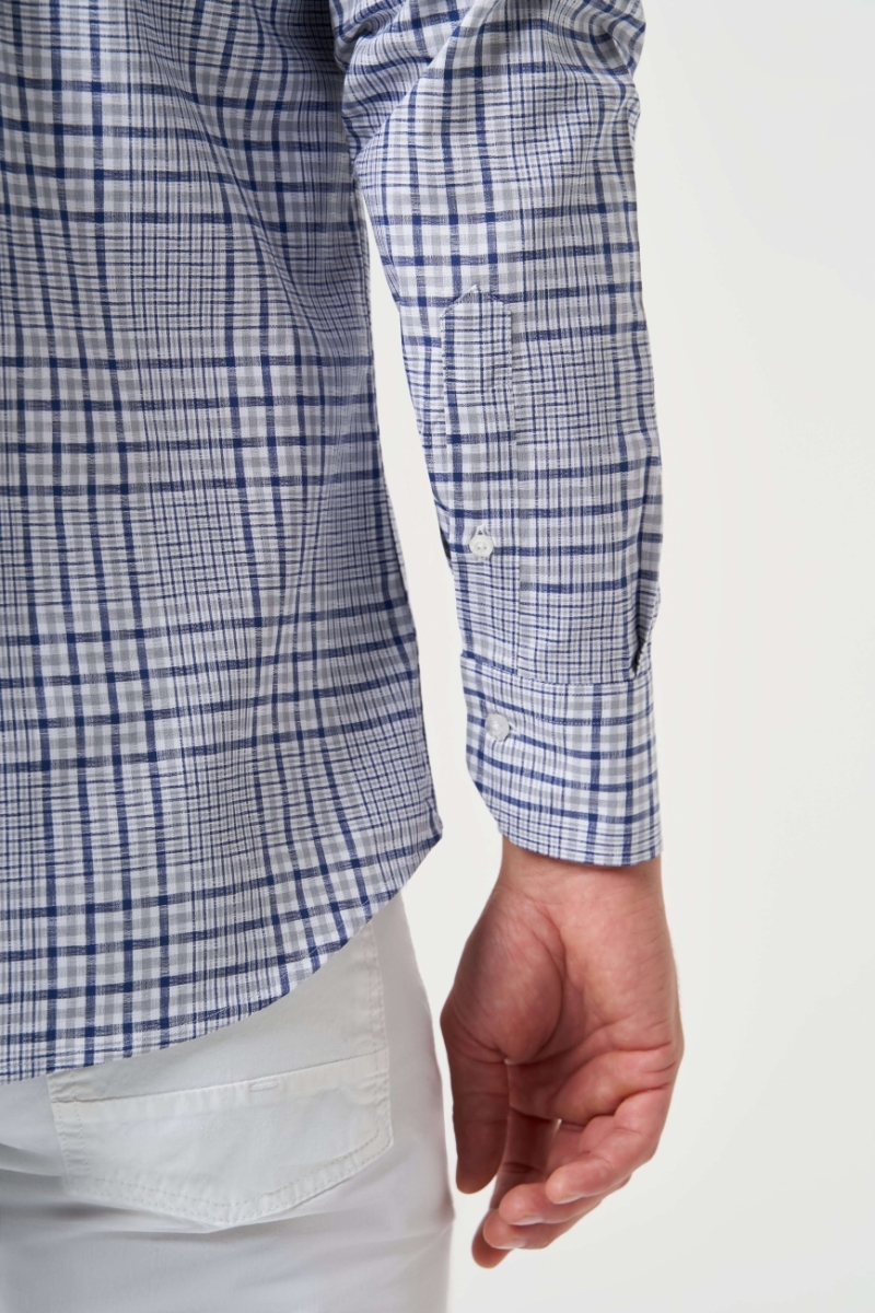 Regular Fit Paşa Yaka Uzun Kollu Gri Spor Erkek Gömlek - 4