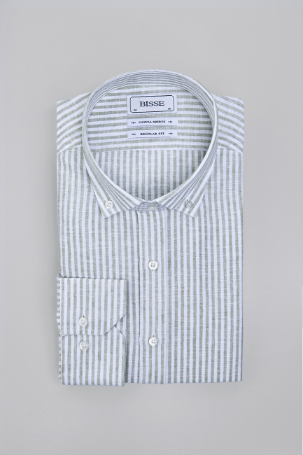 Regular Fit Paşa Yaka Yeşil Erkek Gömlek - 3