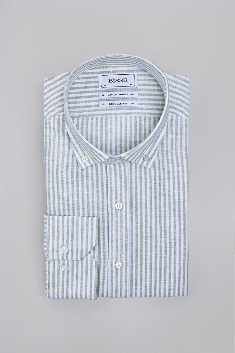 Regular Fit Paşa Yaka Yeşil Erkek Gömlek - 3