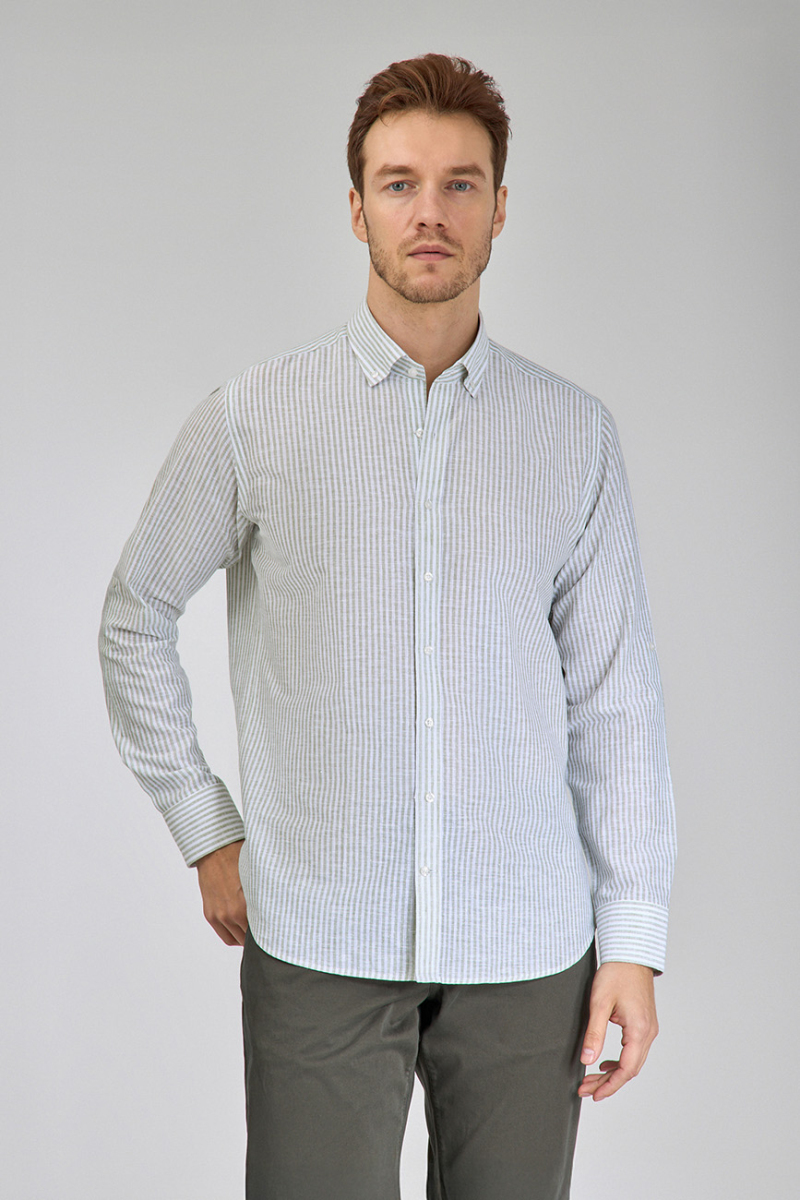 Regular Fit Paşa Yaka Yeşil Erkek Gömlek - 1