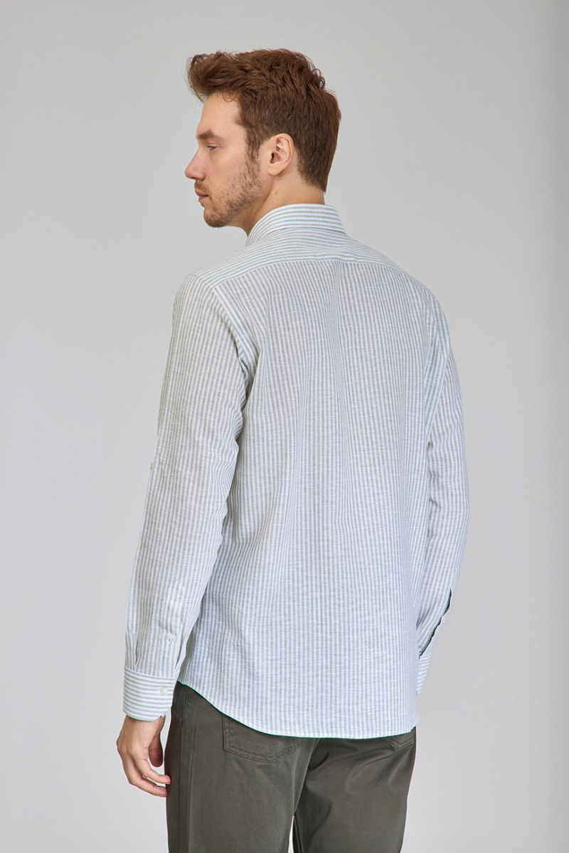 Regular Fit Paşa Yaka Yeşil Erkek Gömlek - 6