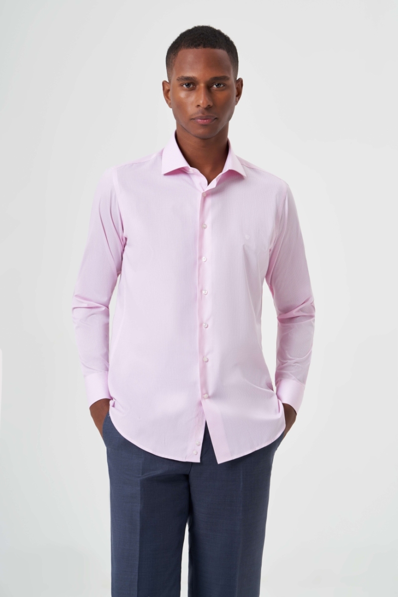 Regular Fit Pembe İtalyan Yaka Klasik Erkek Gömlek - 4