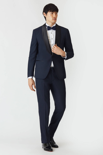 Regular Fit Şal Yaka Drop 6 Yırtmaçsız Lacivert Erkek Smokin Takım - 5