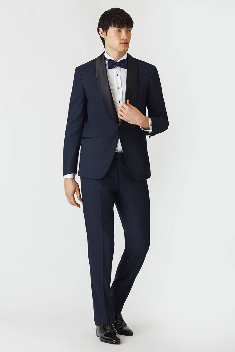 Regular Fit Şal Yaka Drop 6 Yırtmaçsız Lacivert Erkek Smokin Takım - 5