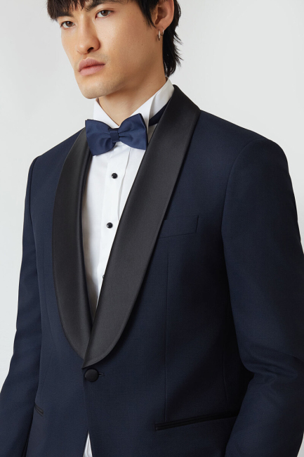 Regular Fit Şal Yaka Drop 6 Yırtmaçsız Lacivert Erkek Smokin Takım - 3