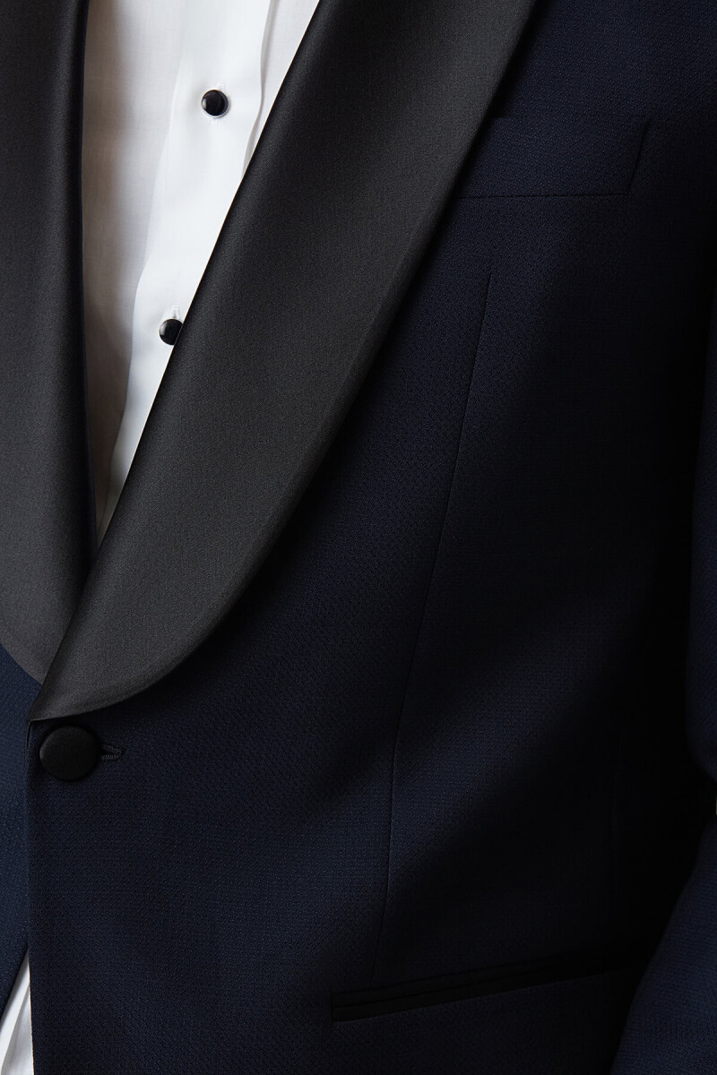 Regular Fit Şal Yaka Drop 6 Yırtmaçsız Lacivert Erkek Smokin Takım - 4