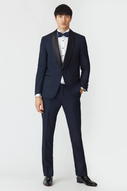 Regular Fit Şal Yaka Drop 6 Yırtmaçsız Lacivert Erkek Smokin Takım - 1