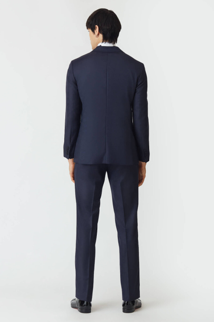 Regular Fit Sivri Yaka Lacivert Erkek Yün Smokin Takım - 2