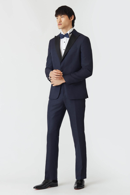 Regular Fit Sivri Yaka Lacivert Erkek Yün Smokin Takım - 5