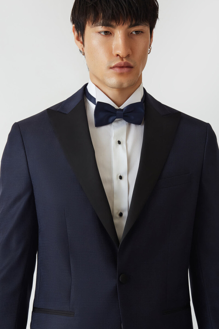 Regular Fit Sivri Yaka Lacivert Erkek Yün Smokin Takım - 3