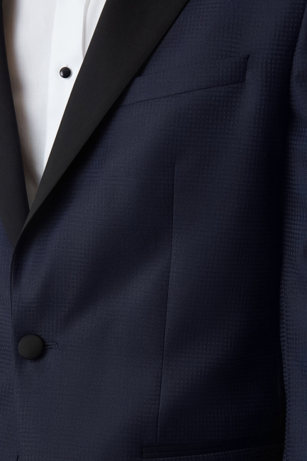 Regular Fit Sivri Yaka Lacivert Erkek Yün Smokin Takım - 4