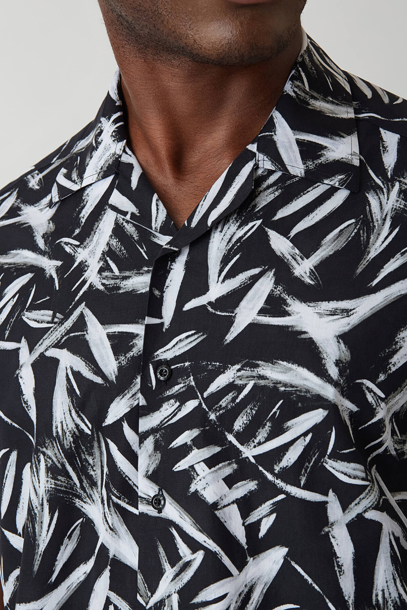 Regular Fit Siyah Desenli Kısa Kollu Spor Erkek Gömlek - 3