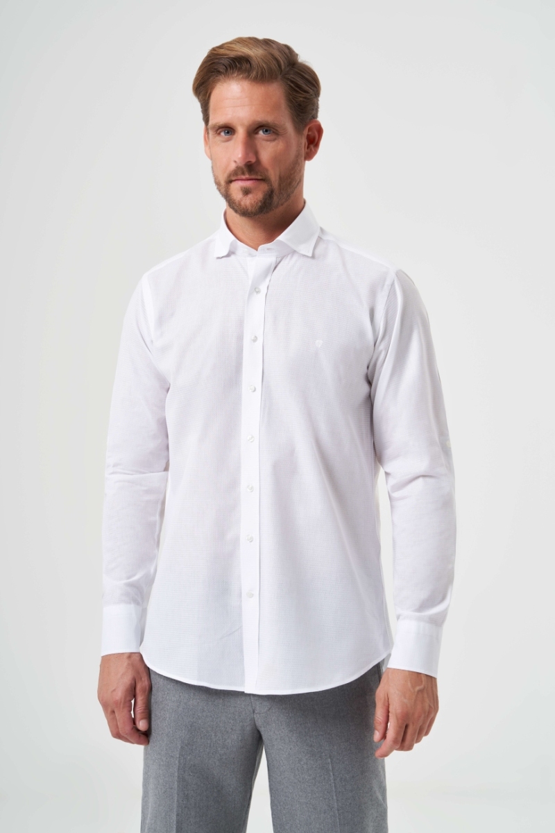 Regular Fit Spor Beyaz Klasik Erkek Gömlek