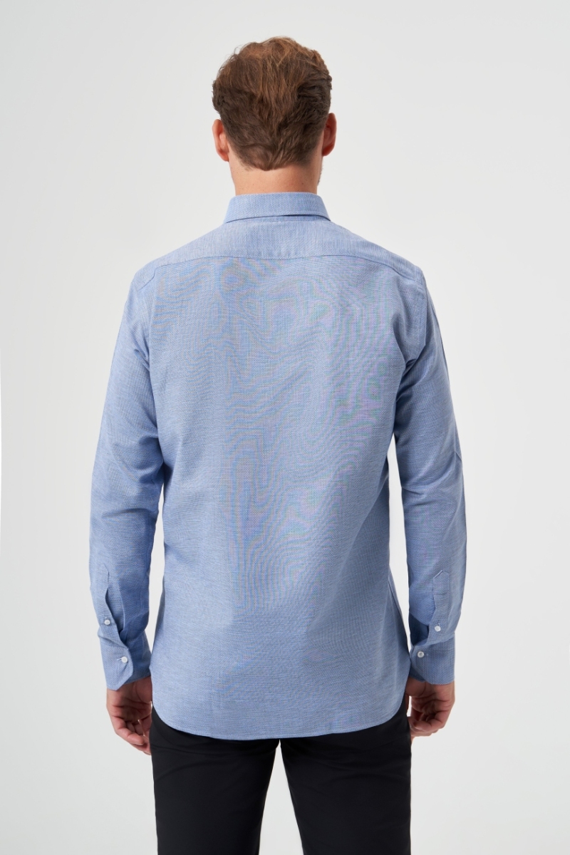 Regular Fit Spor Mavi Keten Erkek Gömlek - 2
