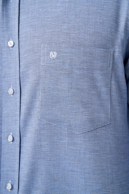 Regular Fit Spor Mavi Keten Erkek Gömlek - 3