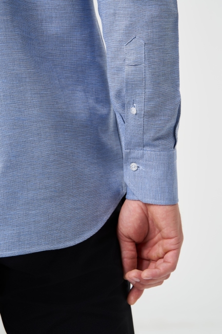 Regular Fit Spor Mavi Keten Erkek Gömlek - 4