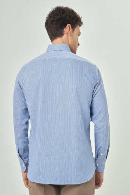 Regular Fit Spor Mavi Pamuk Keten Erkek Gömlek (1)