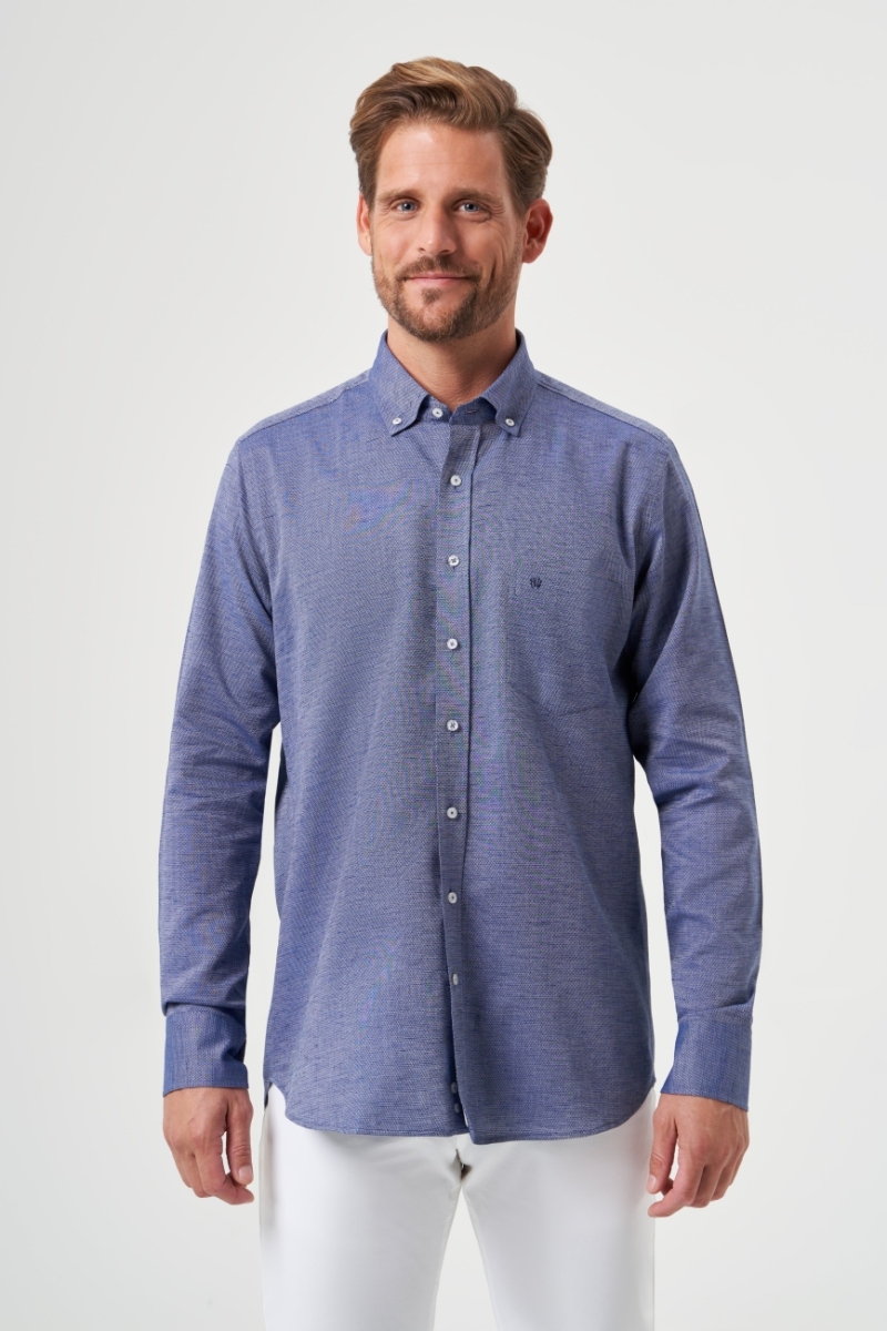 Regular Fit Spor Mavi Uzun Kollu Erkek Gömlek