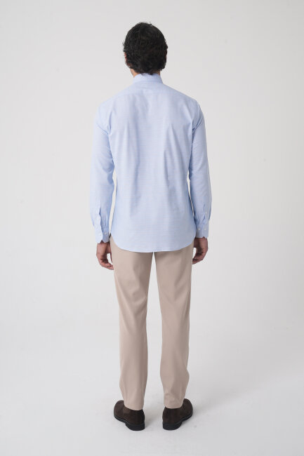 Regular Fit Spor Yaka Çift Pamuk Mavi Erkek Gömlek - 6