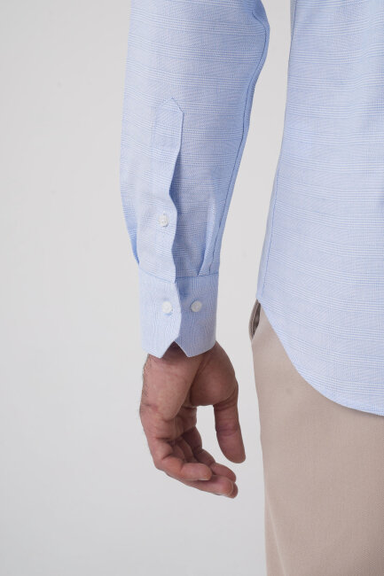 Regular Fit Spor Yaka Çift Pamuk Mavi Erkek Gömlek - 7