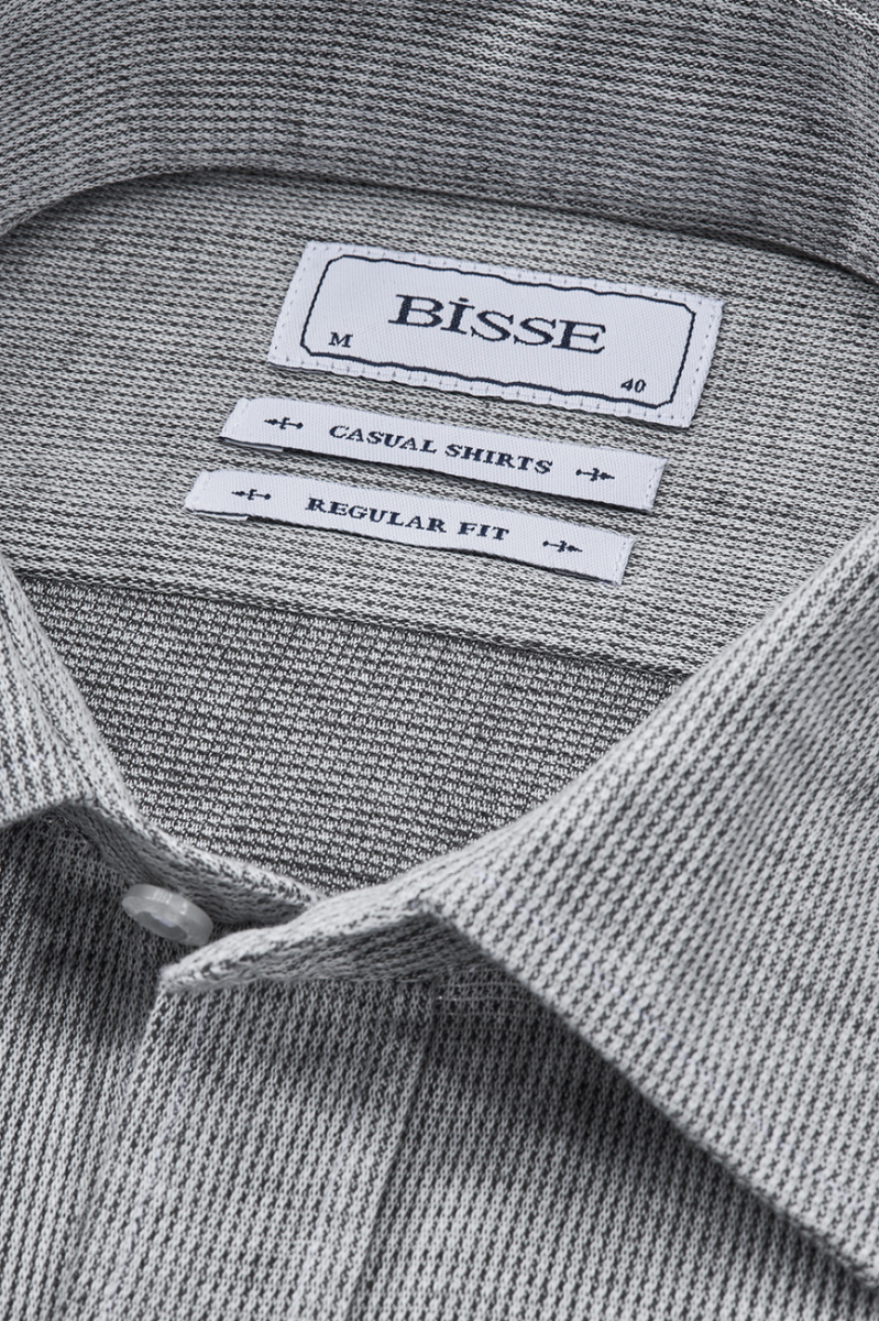 Regular Fit Spor Yaka Gri Pamuk Keten Erkek Gömlek - 4