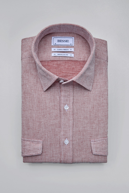 Regular Fit Spor Yaka Kırmızı Pamuk Keten Linen Erkek Gömlek - 3