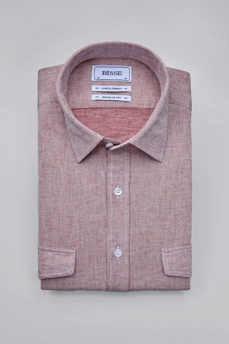 Regular Fit Spor Yaka Kırmızı Pamuk Keten Linen Erkek Gömlek - 3