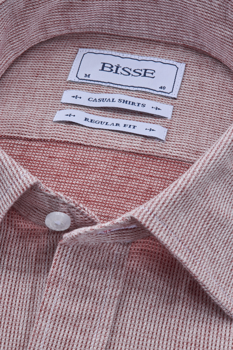 Regular Fit Spor Yaka Kırmızı Pamuk Keten Linen Erkek Gömlek - 4