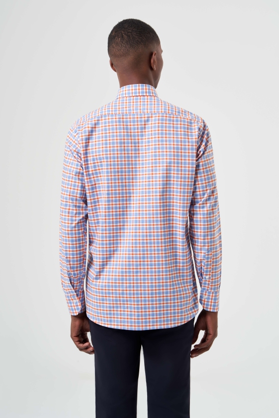 Regular Fit Turuncu Yazlık Ekose Paşa Yaka Spor Erkek Gömlek (1)