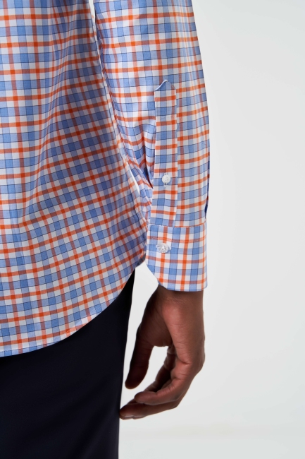 Regular Fit Turuncu Yazlık Ekose Paşa Yaka Spor Erkek Gömlek - 4