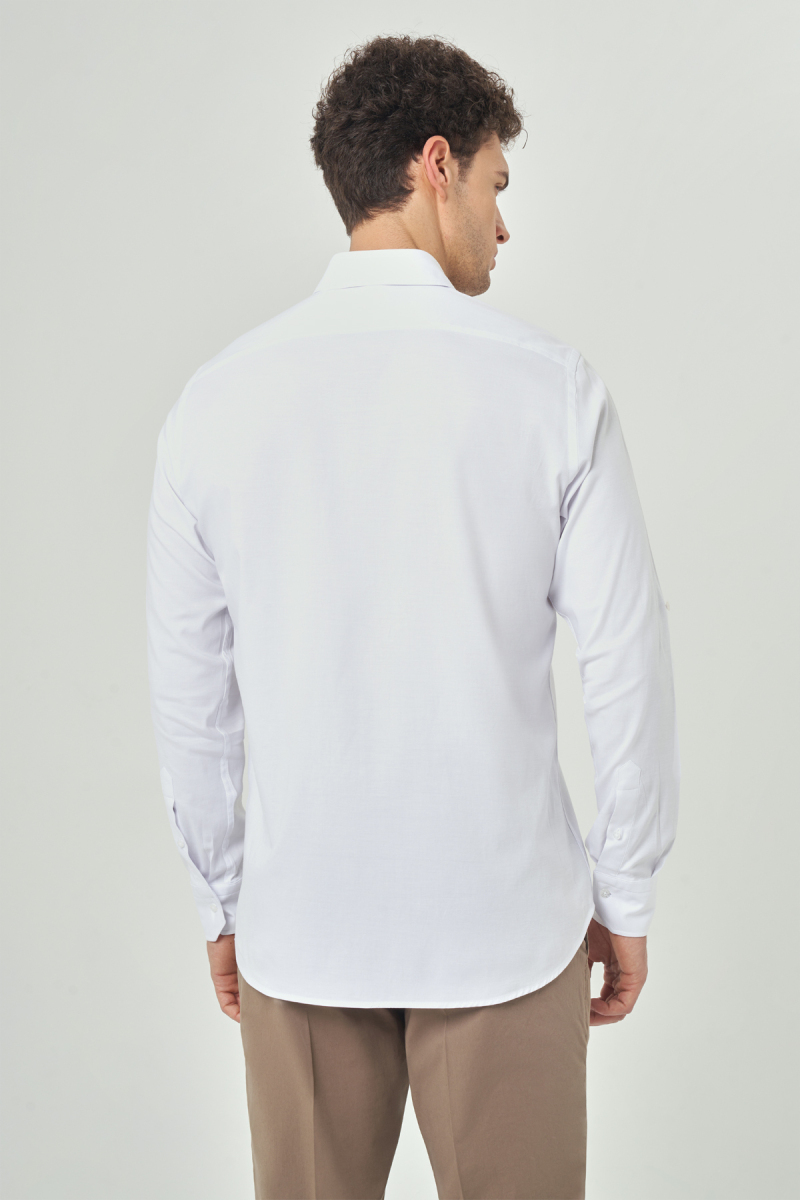 Regular Fit Twill Dokulu Beyaz Spor Erkek Gömlek (1)