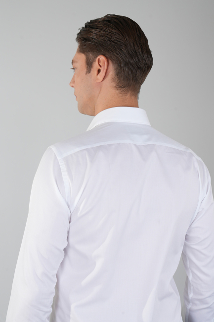 Regular Fit Klasik D Yaka Cepsiz Beyaz Erkek Gömlek (1)