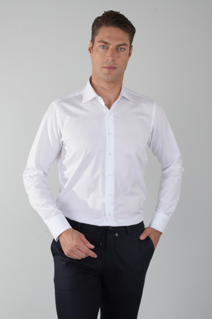 Regular Fit Klasik D Yaka Cepsiz Beyaz Erkek Gömlek