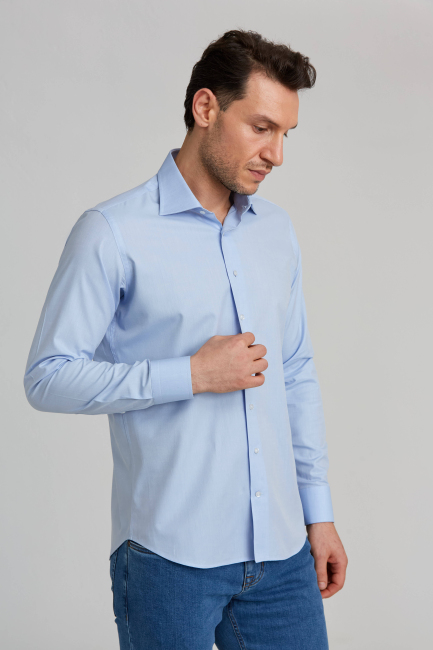 Regular Fit Mavi Klasik Erkek Gömlek - 5