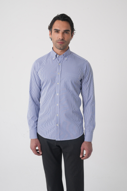 Regular Fit Uzun Kol Erkek Pamuk Lacivert Gömlek