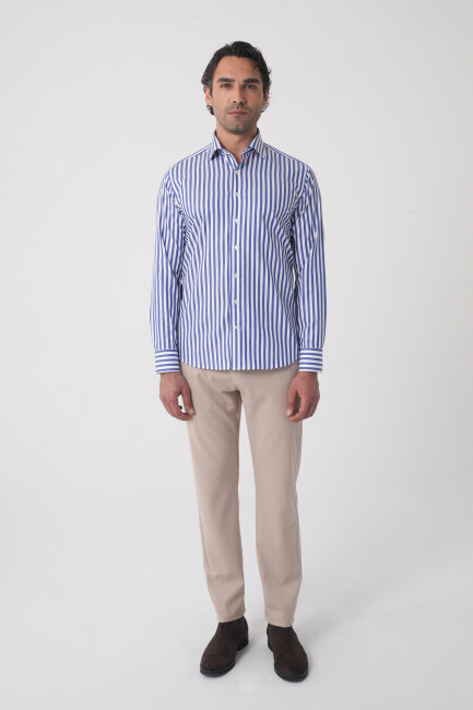 Regular Fit Uzun Kol İtalyan Yaka Pamuk Lacivert Gömlek (1)