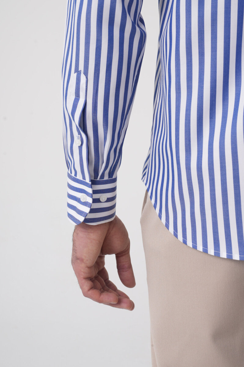 Regular Fit Uzun Kol İtalyan Yaka Pamuk Lacivert Gömlek - 7