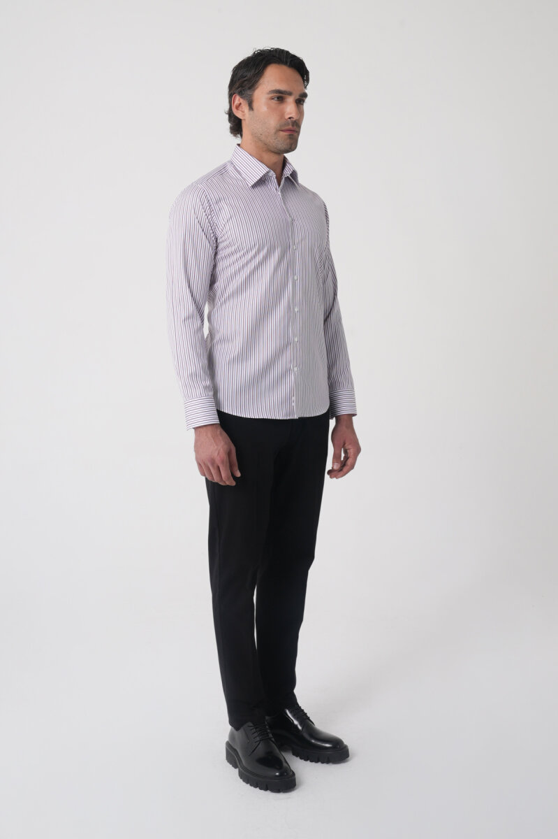 Regular Fit Uzun Kol Pamuk Erkek Bordo Gömlek - 3