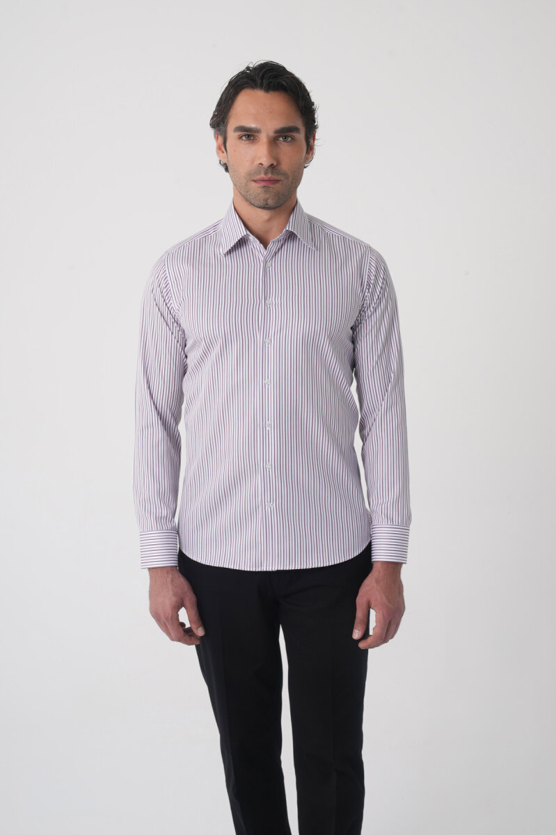 Regular Fit Uzun Kol Pamuk Erkek Bordo Gömlek